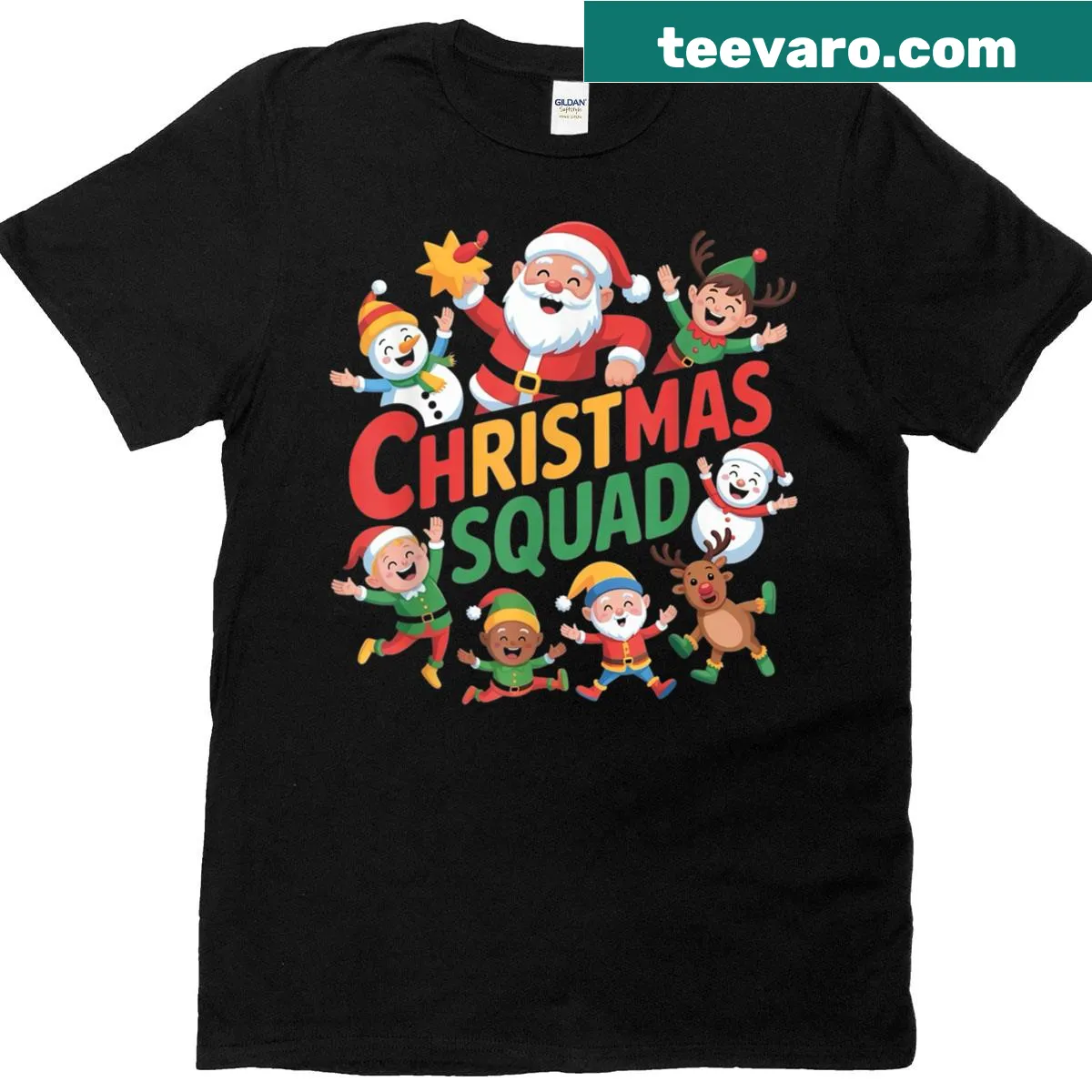 Kids Christmas t-shirt with fun cartoon design for the holiday season — on a men's t-shirt