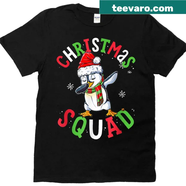 Cartoon design of Santa and an elf dabbing on a Christmas T-shirt