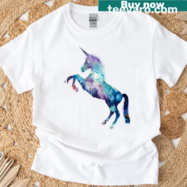 Whimsical unicorn illustration on a t-shirt