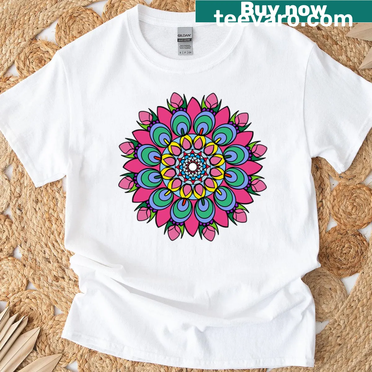 Mandala outline drawing t-shirt for art therapy and meditation — on a men's t-shirt