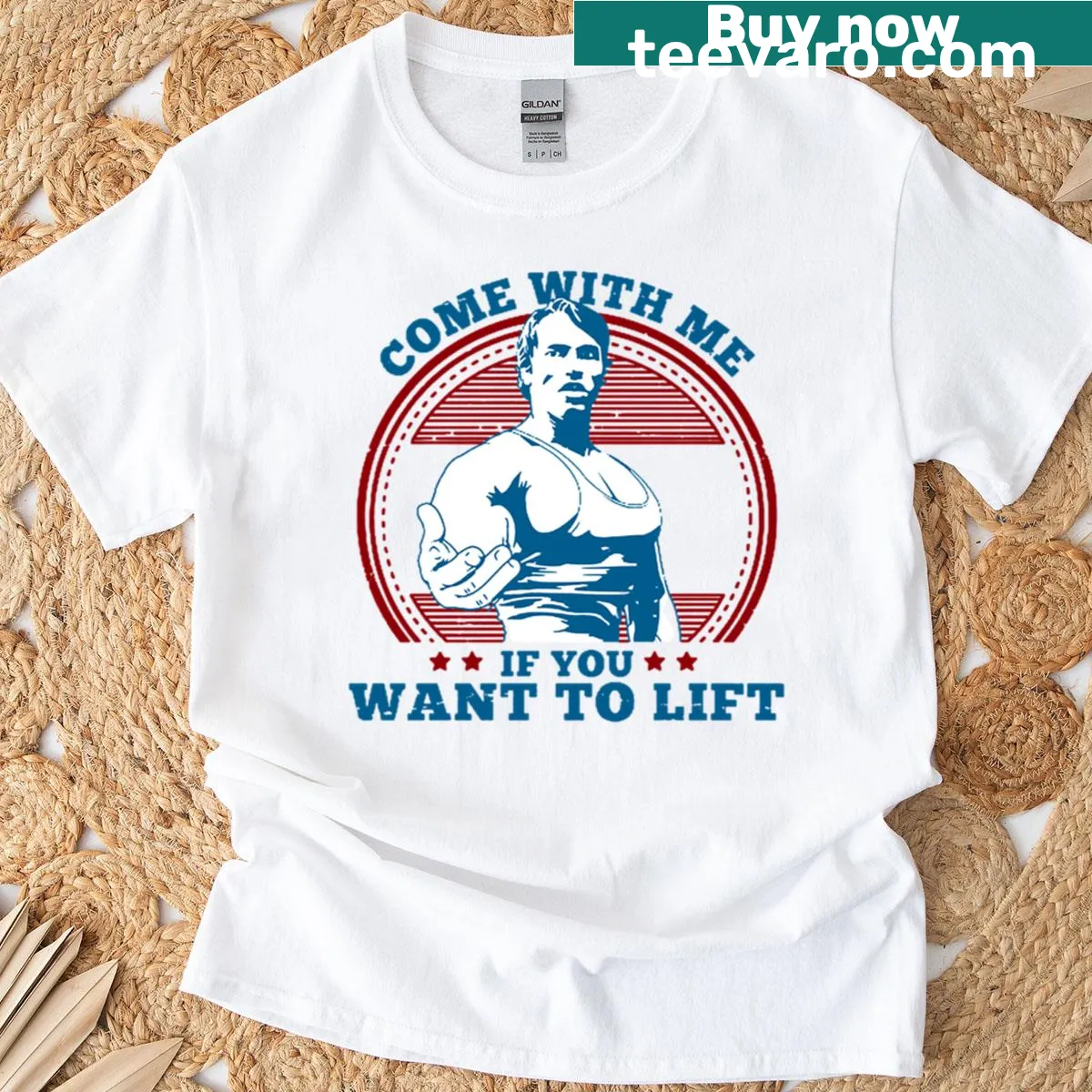 Funny fitness shirt with 'Come With Me If You Want To Lift' text — on a men's t-shirt
