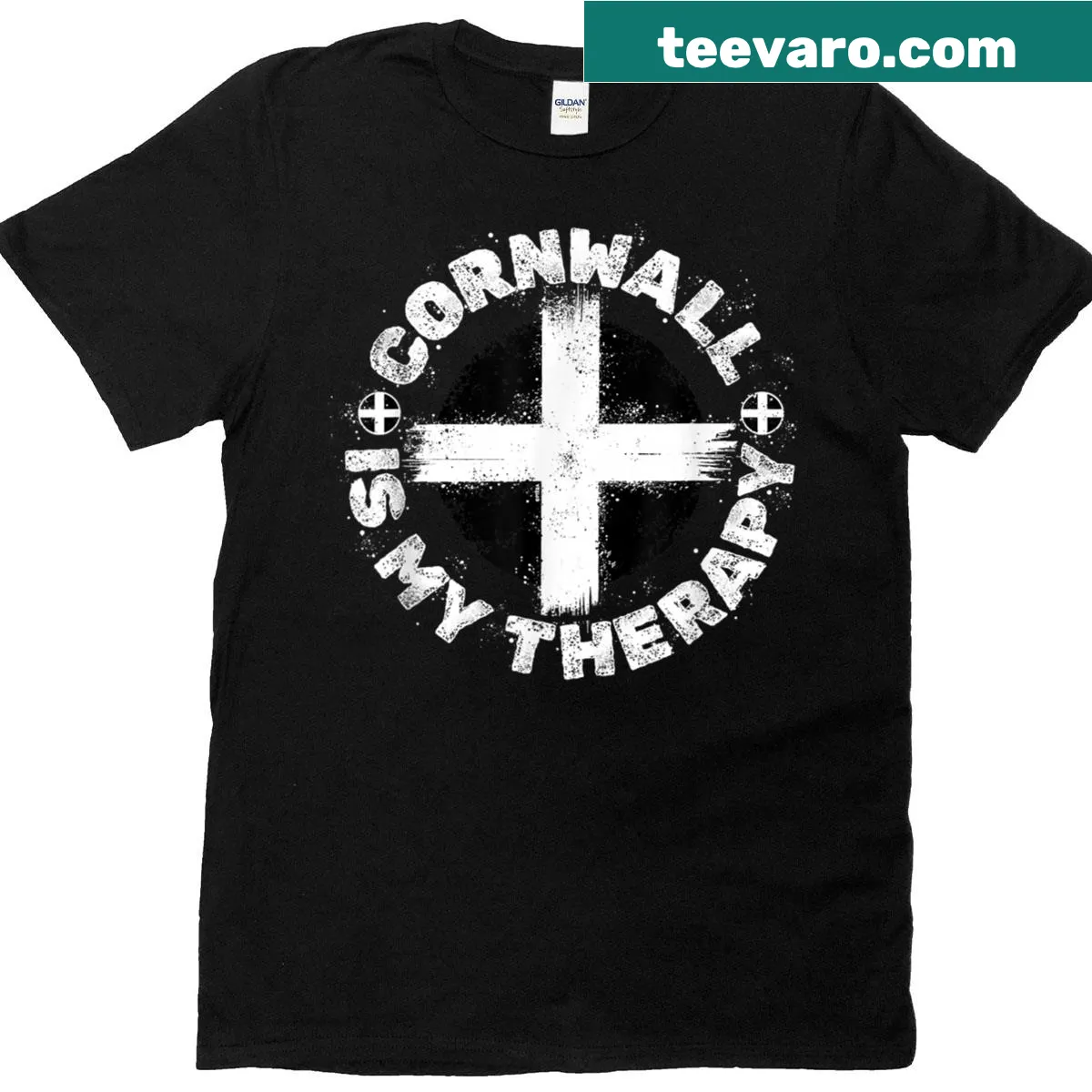 T-shirt featuring Cornwall flag and prideful text — on a men's t-shirt