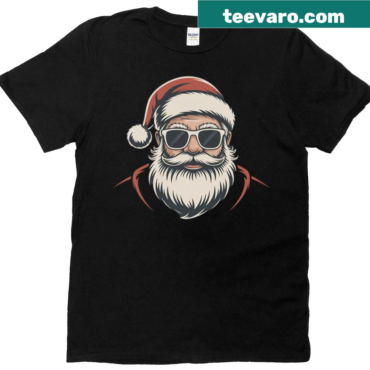 Vintage-style Christmas T-shirt featuring a cool Santa with sunglasses — on a men's t-shirt