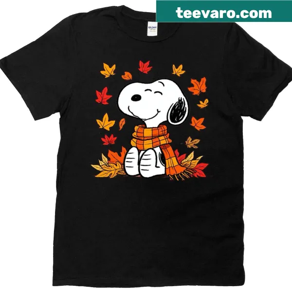 Snoopy surrounded by autumn leaves in a peaceful design