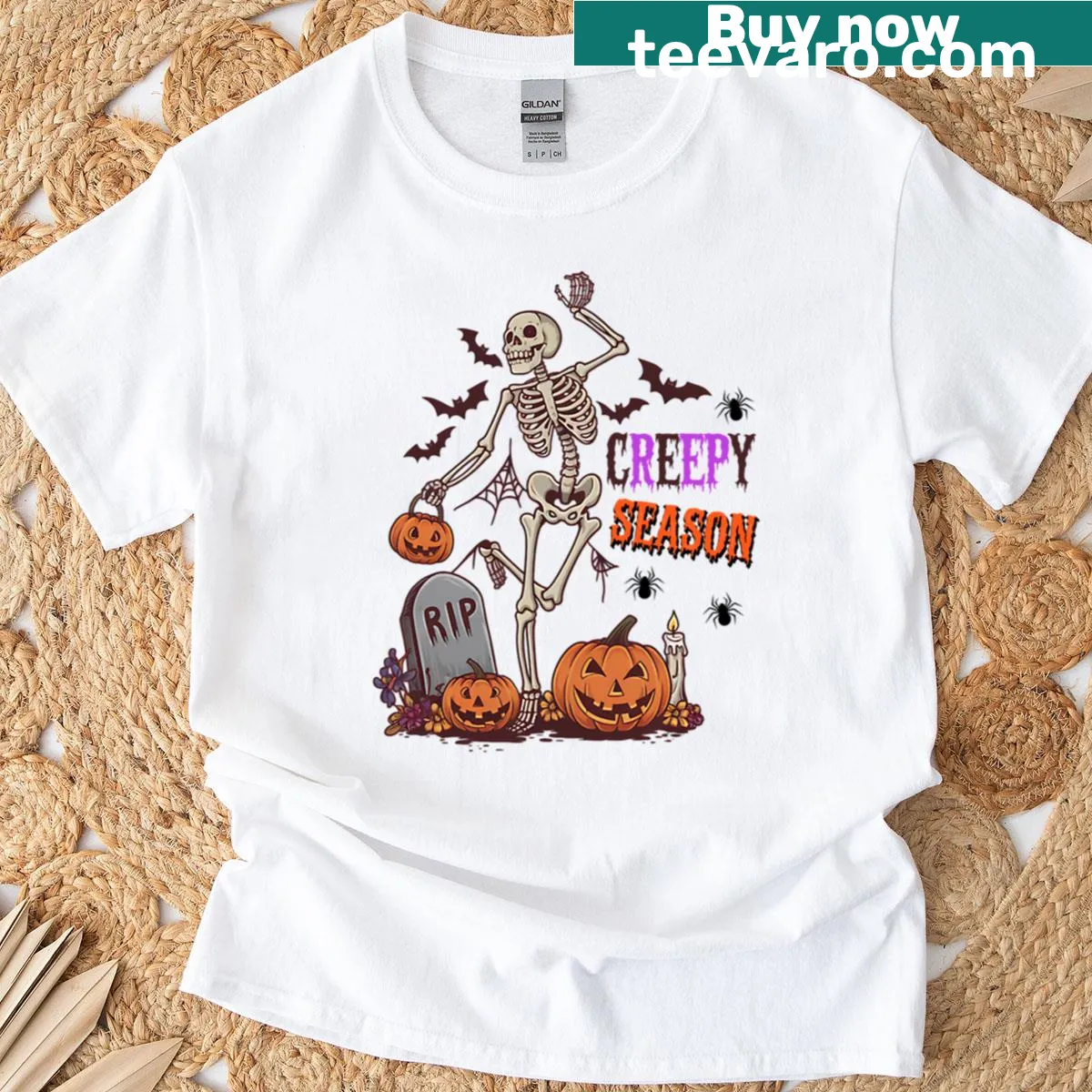 Spooky Gothic Halloween t-shirt with eerie illustrations — on a men's t-shirt