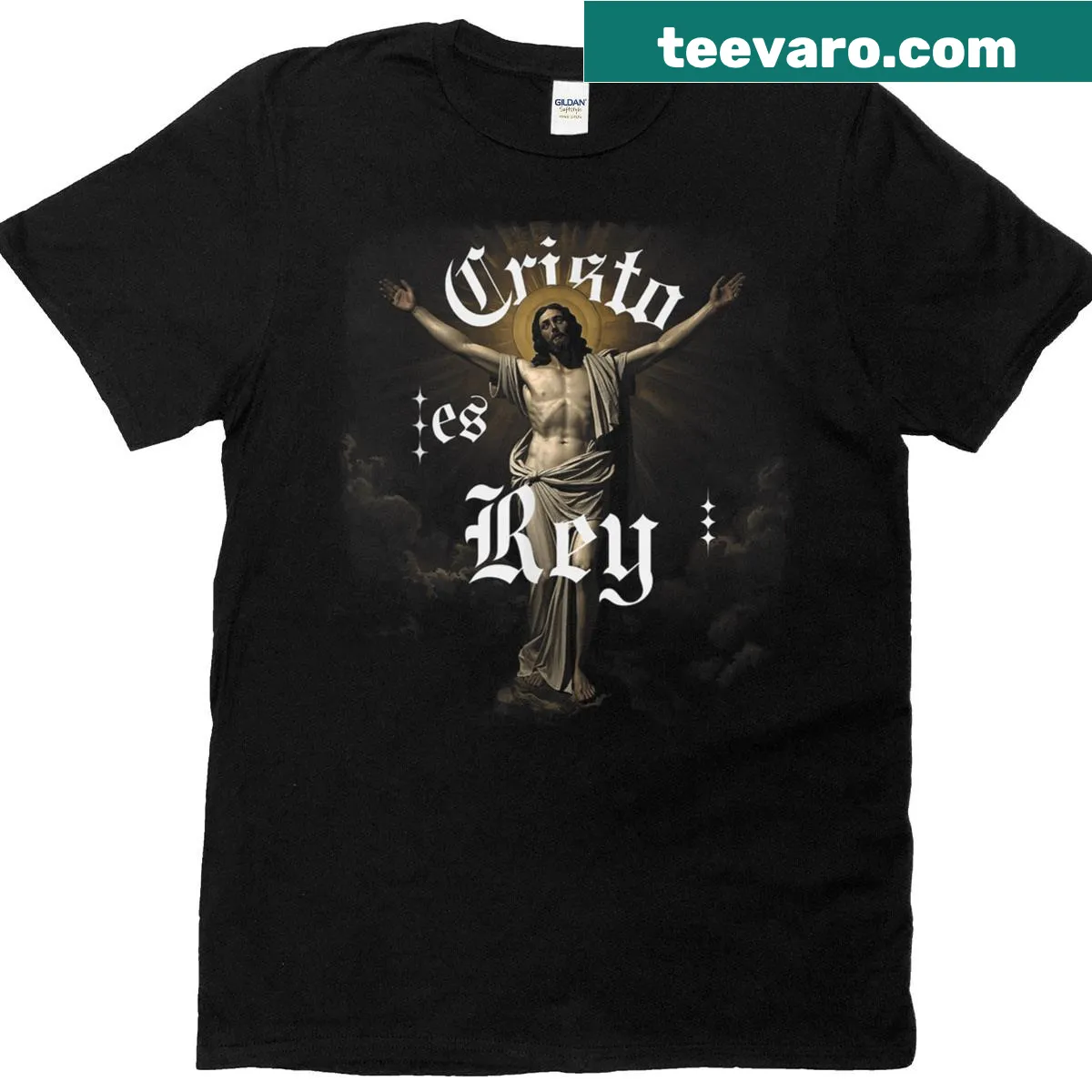 Faith-themed T-shirt featuring 'Cristo Es Rey' design — on a men's t-shirt