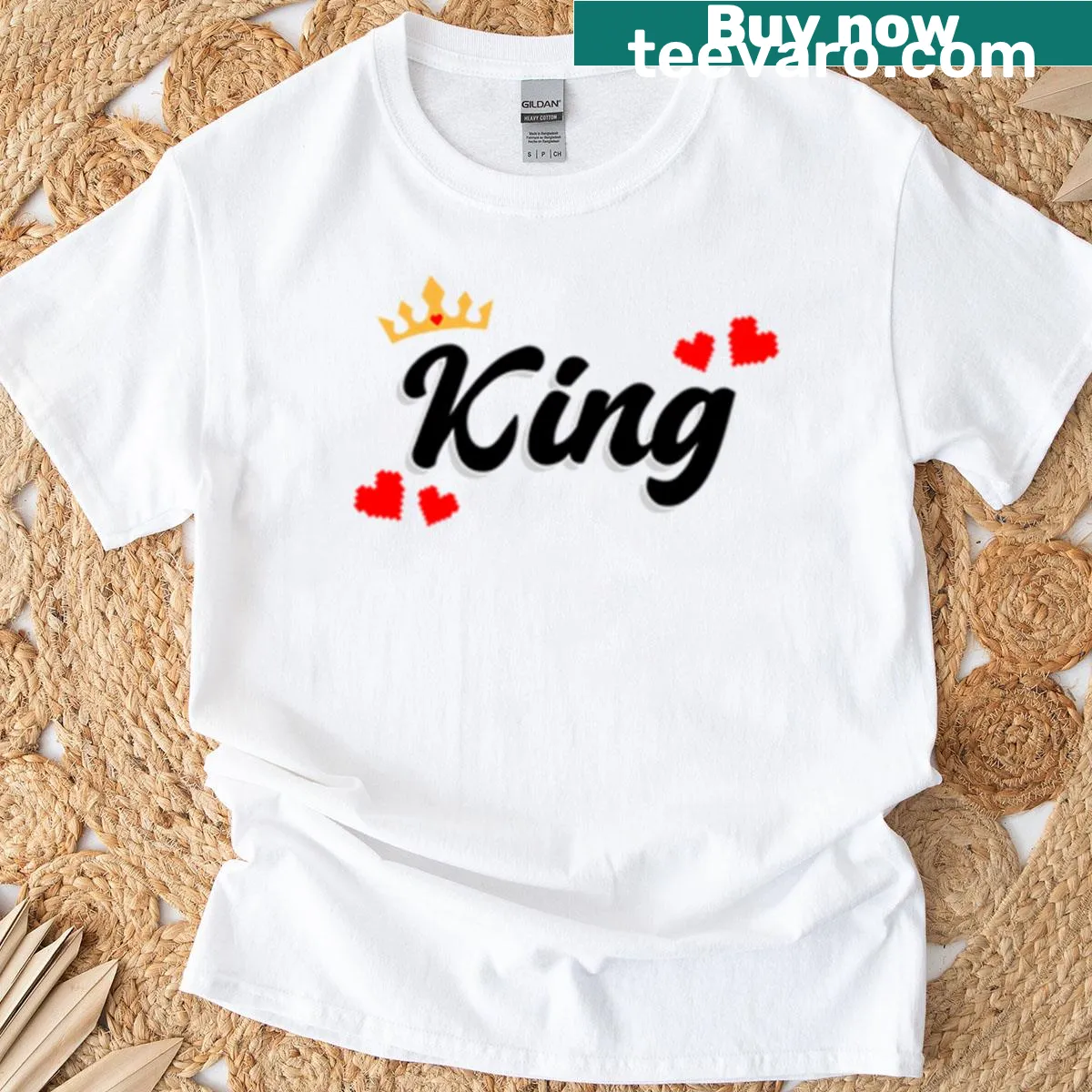 Graphic T-shirt featuring a playful crown and heart design — on a men's t-shirt