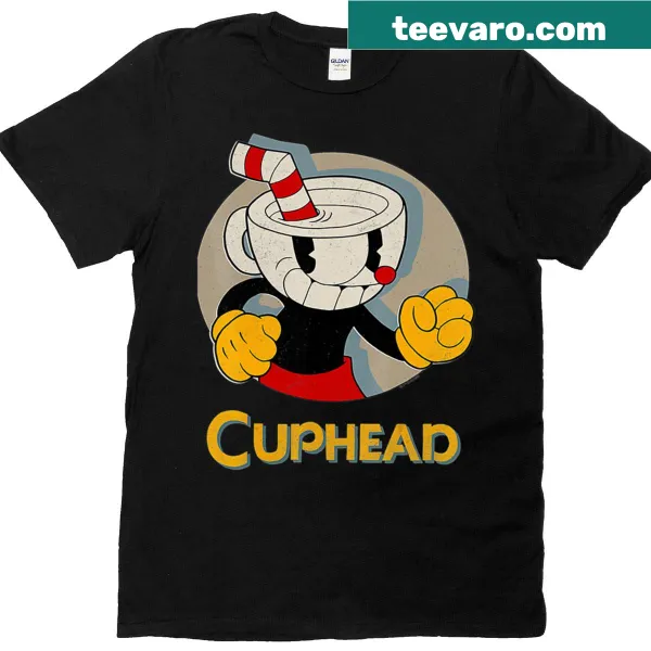 Vintage Cuphead t-shirt with circle shadow profile design