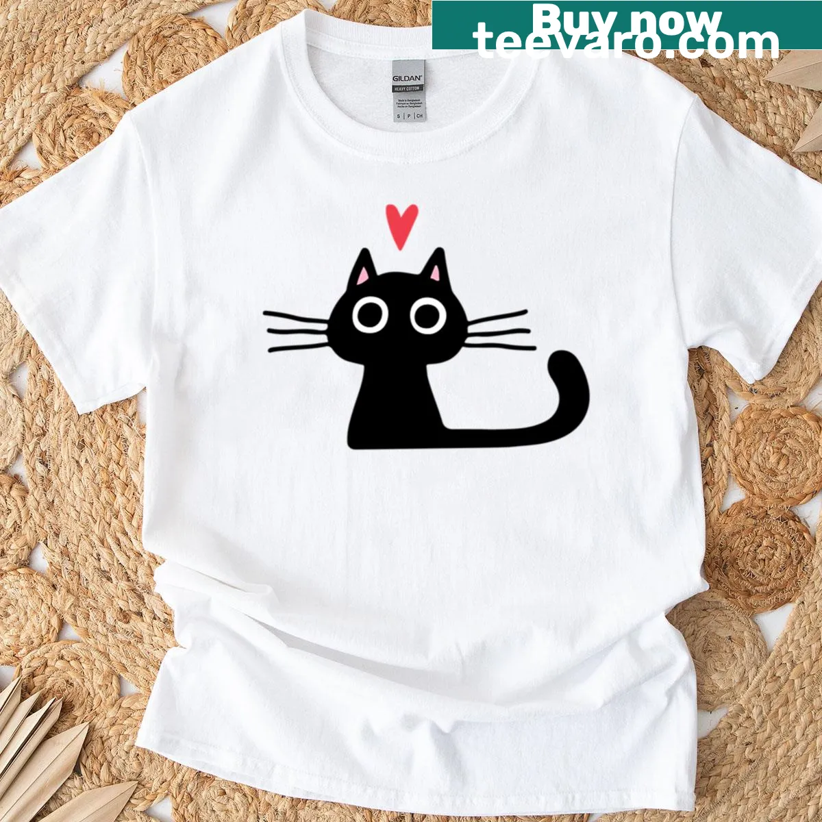 Adorable black kitten in a heart illustration for Valentine's. — on a men's t-shirt