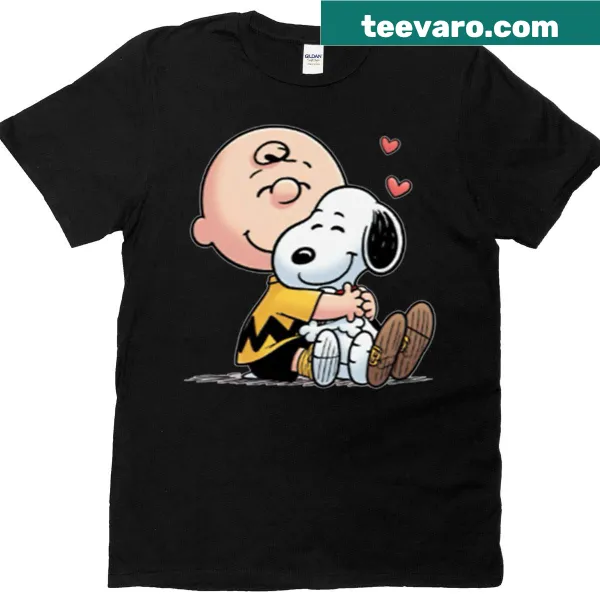 Cartoon design of a kid hugging a dog on a T-shirt