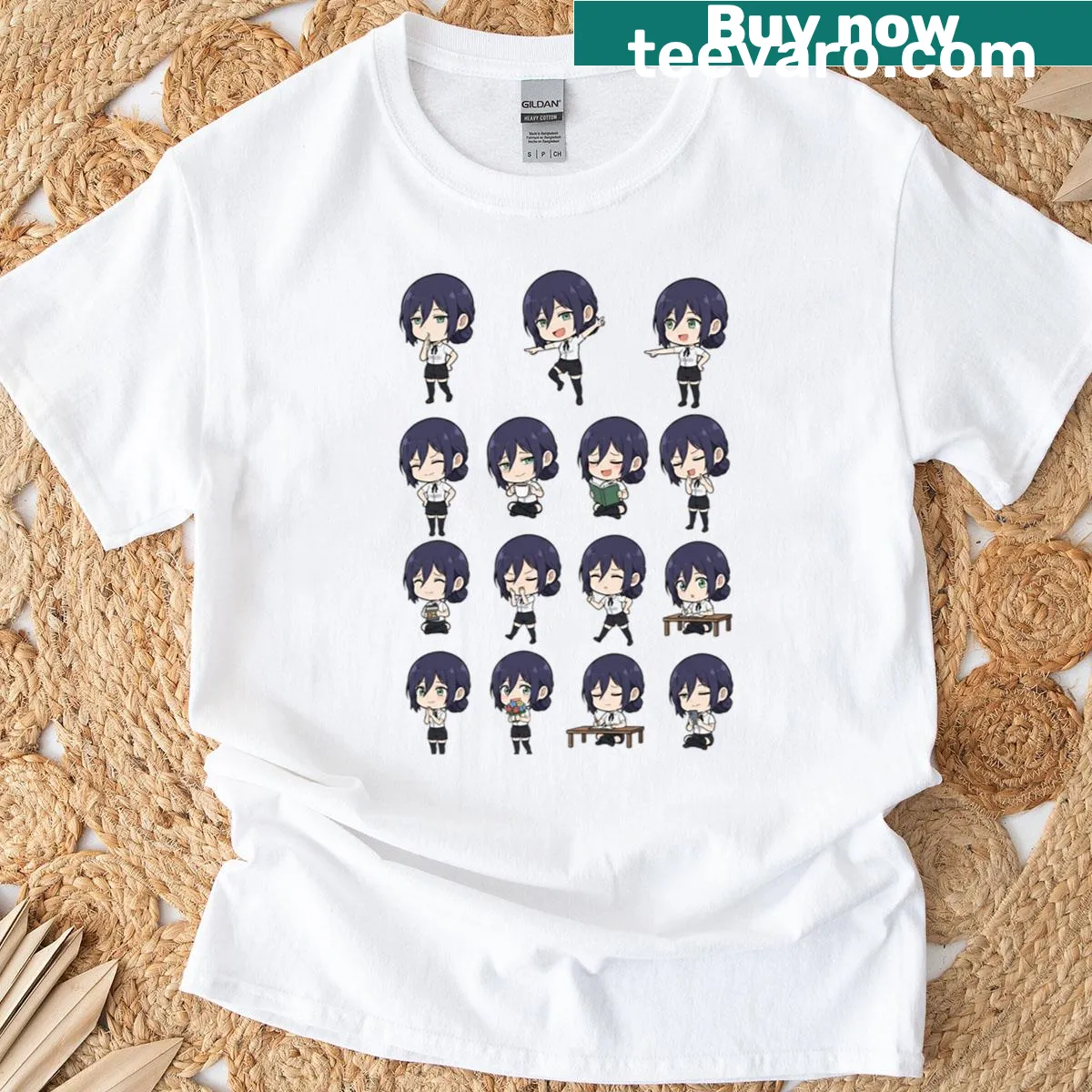 Chibi-style Chainsaw Man character on t-shirt — on a men's t-shirt