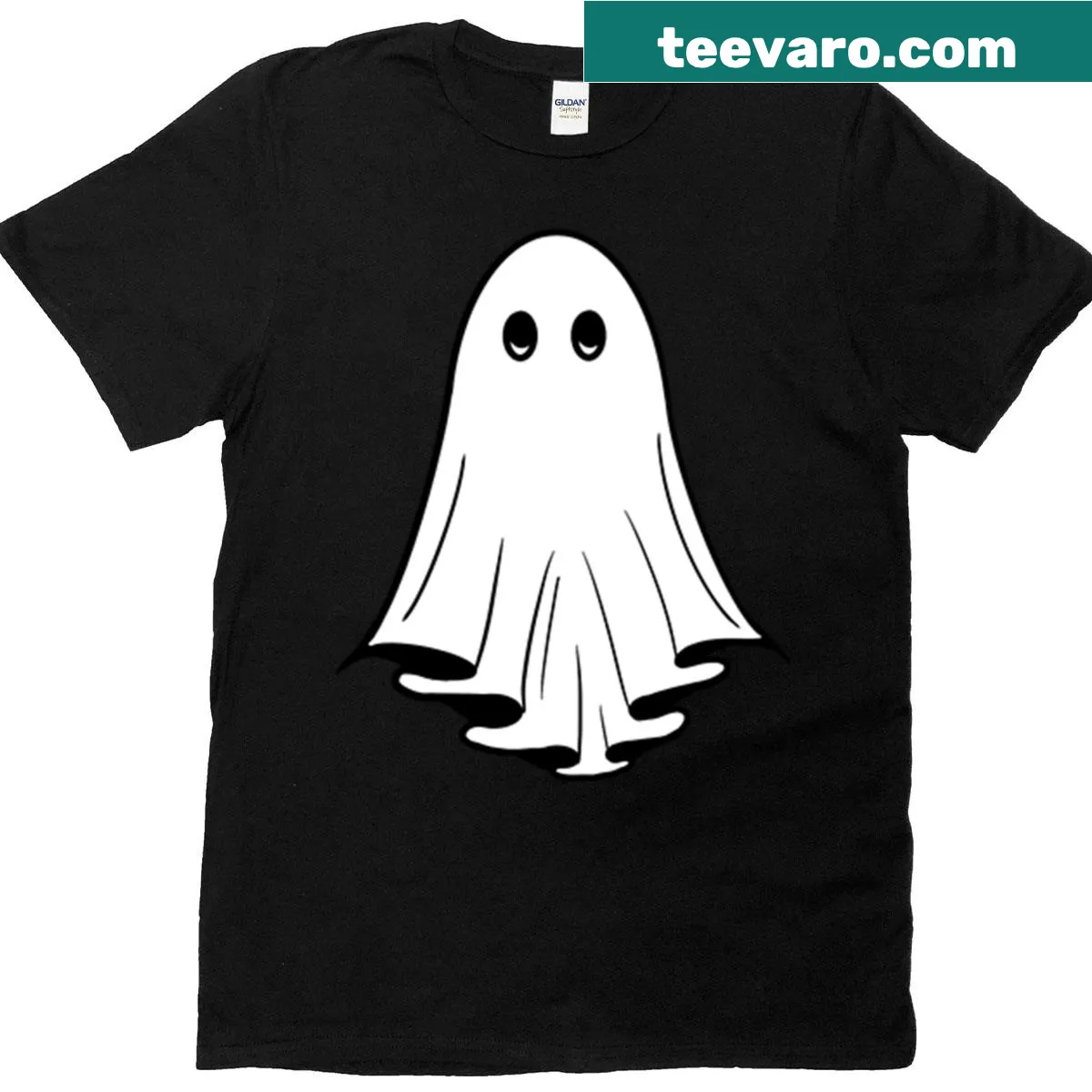 Minimalist cartoon ghost graphic on a t-shirt — on a men's t-shirt