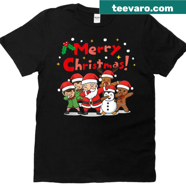 Cartoon Santa and elf dab design on a Christmas t-shirt