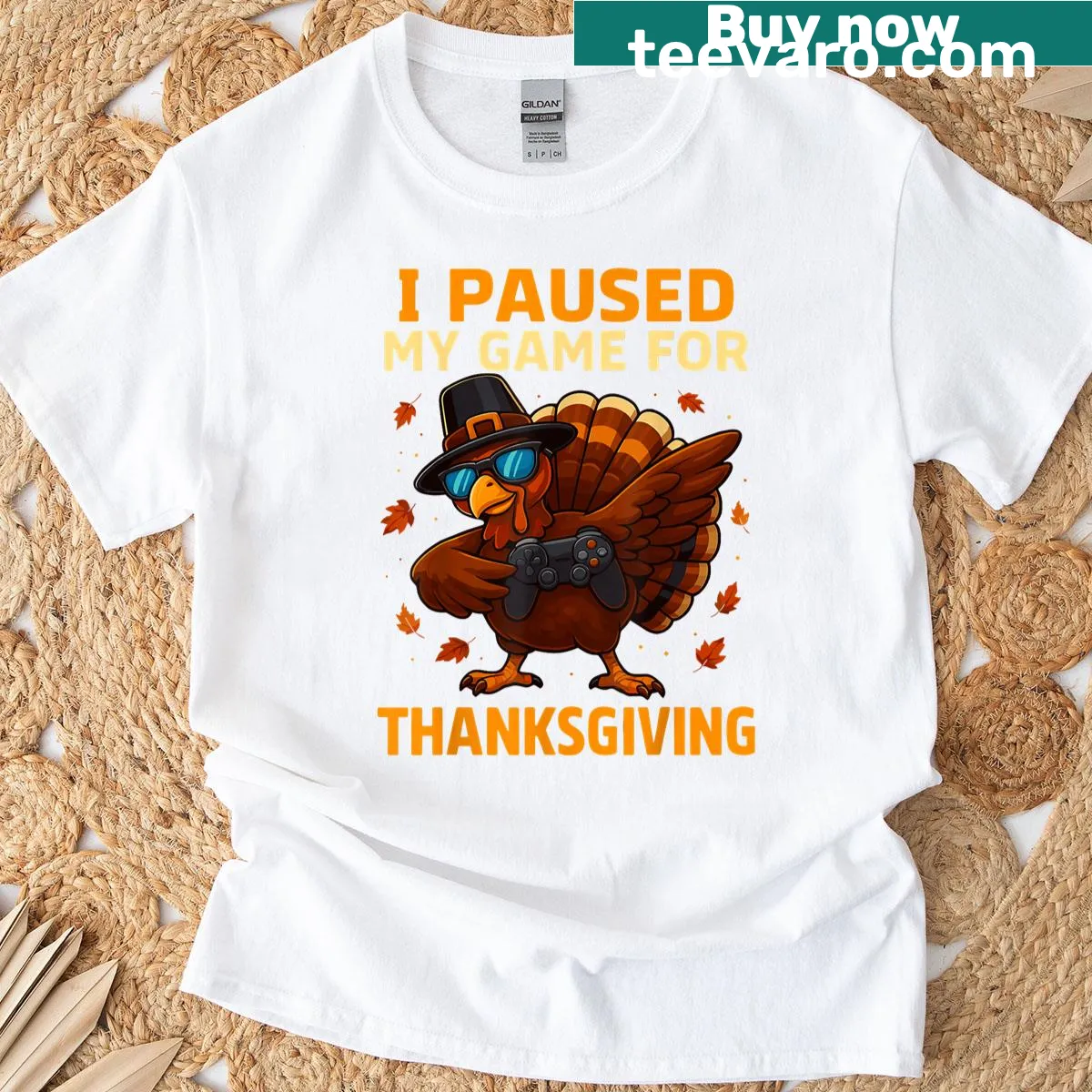 Dabbing turkey graphic on Thanksgiving t-shirt for kids — on a men's t-shirt