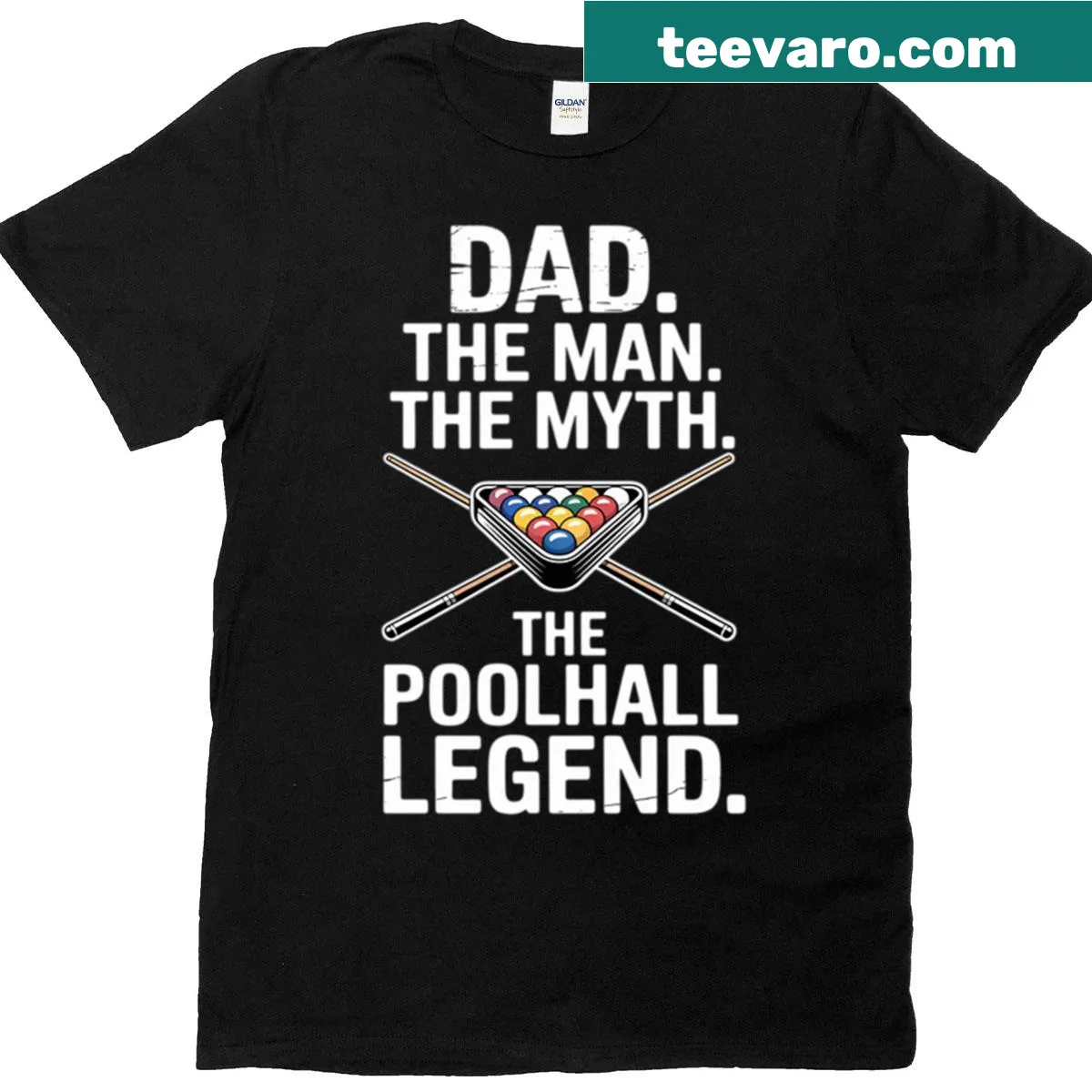Bold t-shirt celebrating dads as poolhall legends — on a men's t-shirt