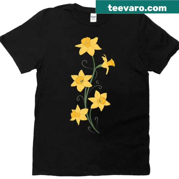 Spring T-shirt featuring daffodil illustrations for Easter