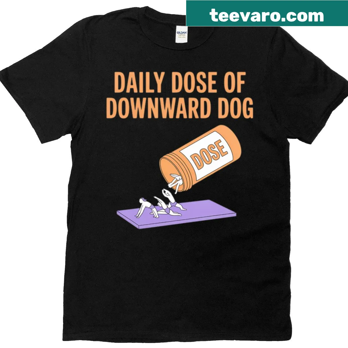 T-shirt with Daily Dose Of Downward Dog yoga text — on a men's t-shirt