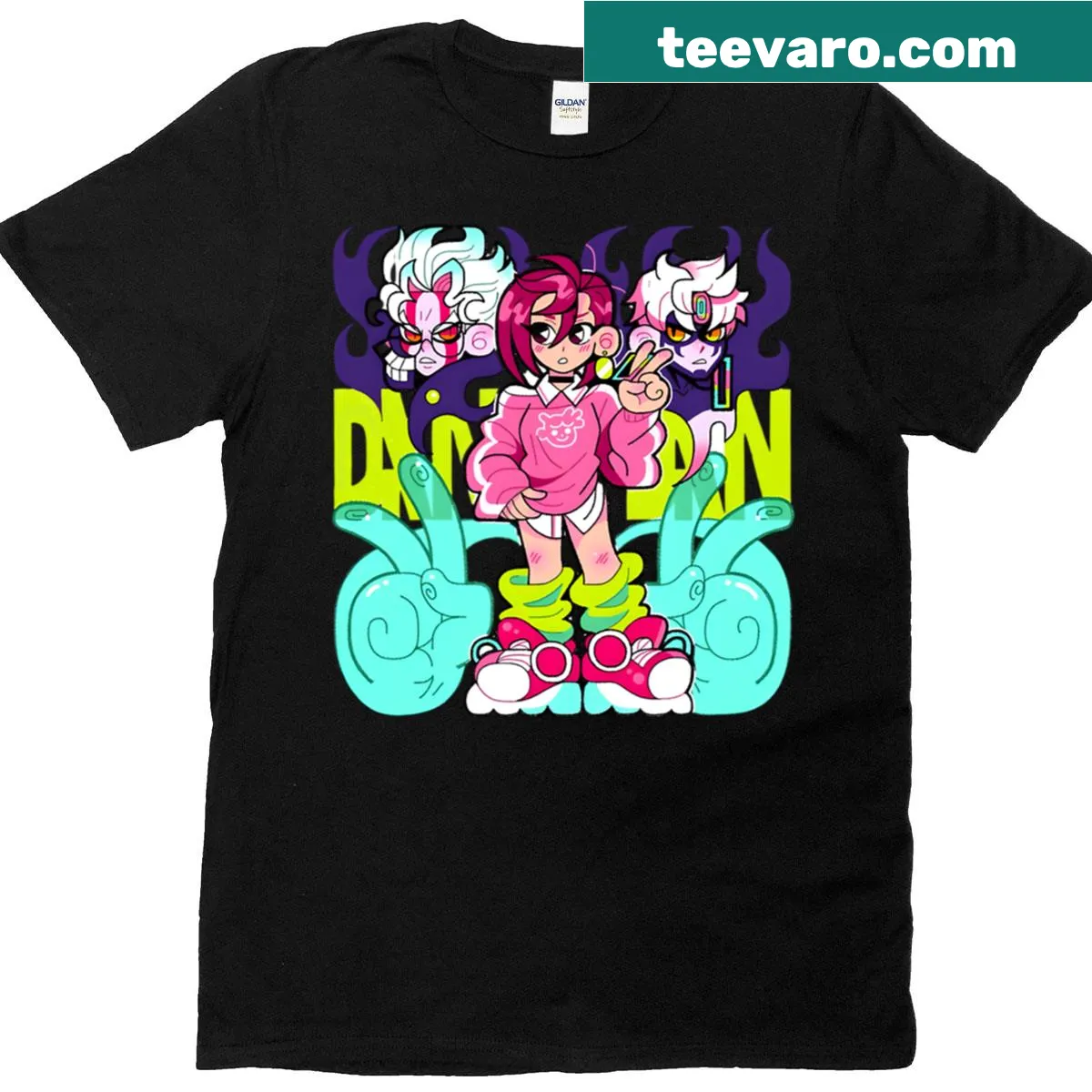Cartoon design featuring the Dandadan Trio — on a men's t-shirt