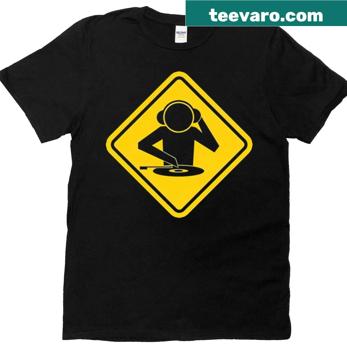 DJ at work sign design on T-shirt — on a men's t-shirt