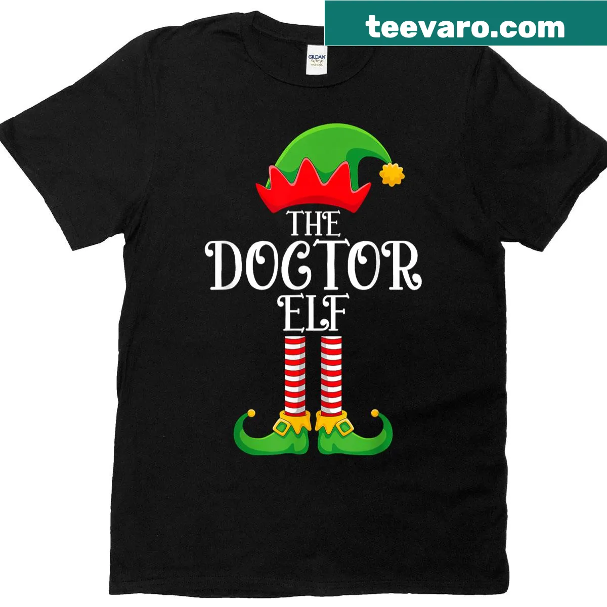 Funny matching family Christmas t-shirt with a Doctor Elf design — on a men's t-shirt