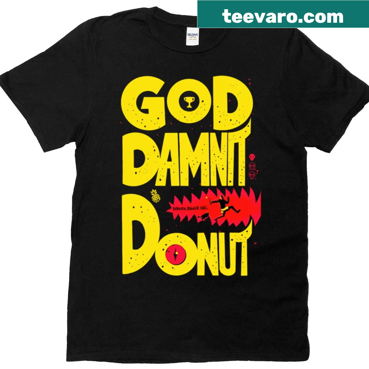 Funny gaming-themed T-shirt with a donut graphic — on a men's t-shirt