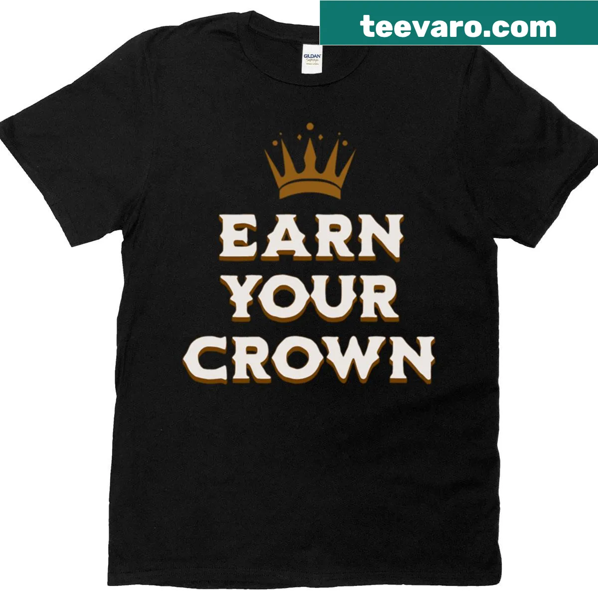 Motivational t-shirt with the phrase 'Earn Your Crown' in bold typography — on a men's t-shirt