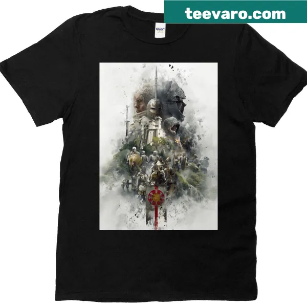 Typographic design featuring 'Echoes of Steel Oaths' on t-shirt