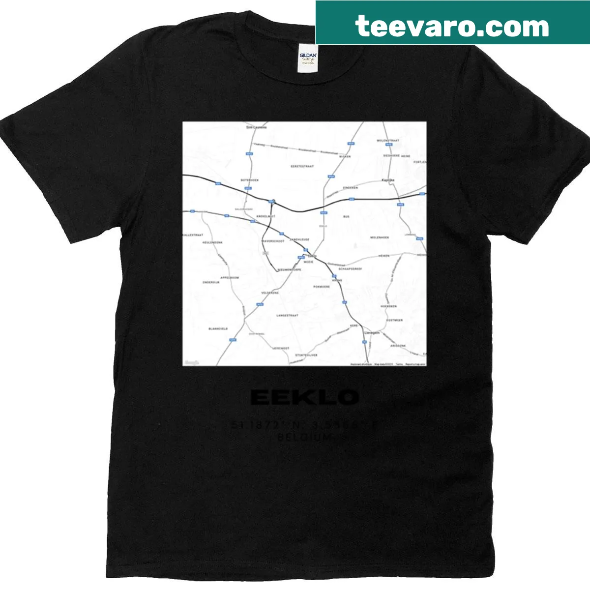 Minimalist black and white line-art map of Eeklo, Belgium. — on a men's t-shirt