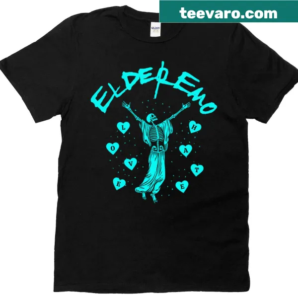 Mint teal t-shirt with nostalgic elder emo-themed typography