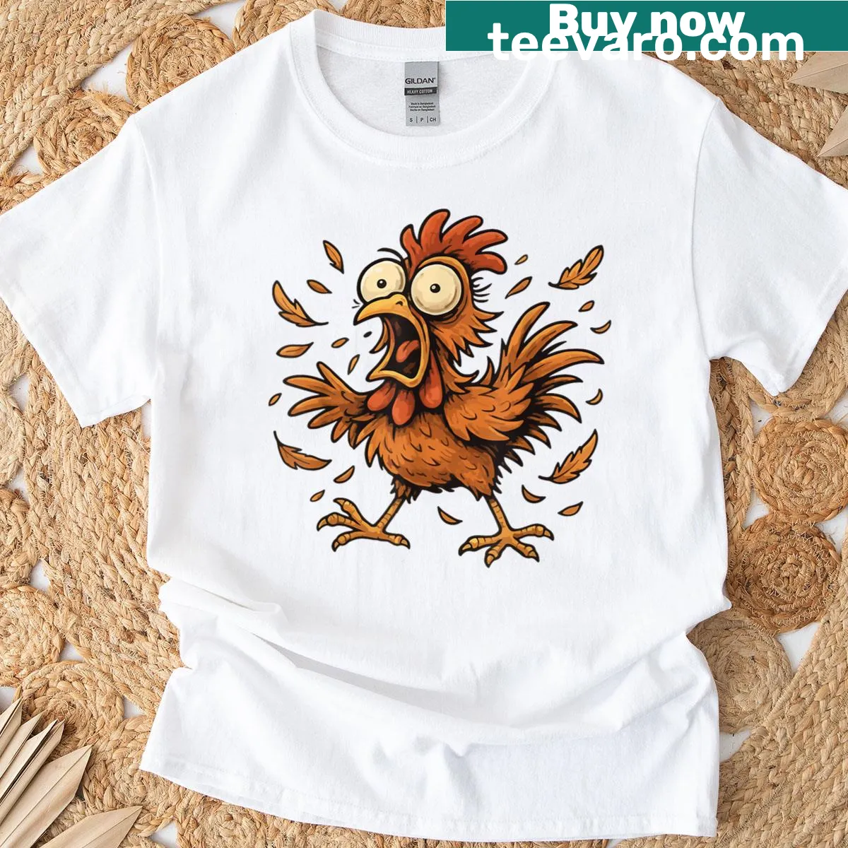 Funny chicken meme design on rooster t-shirt. — on a men's t-shirt