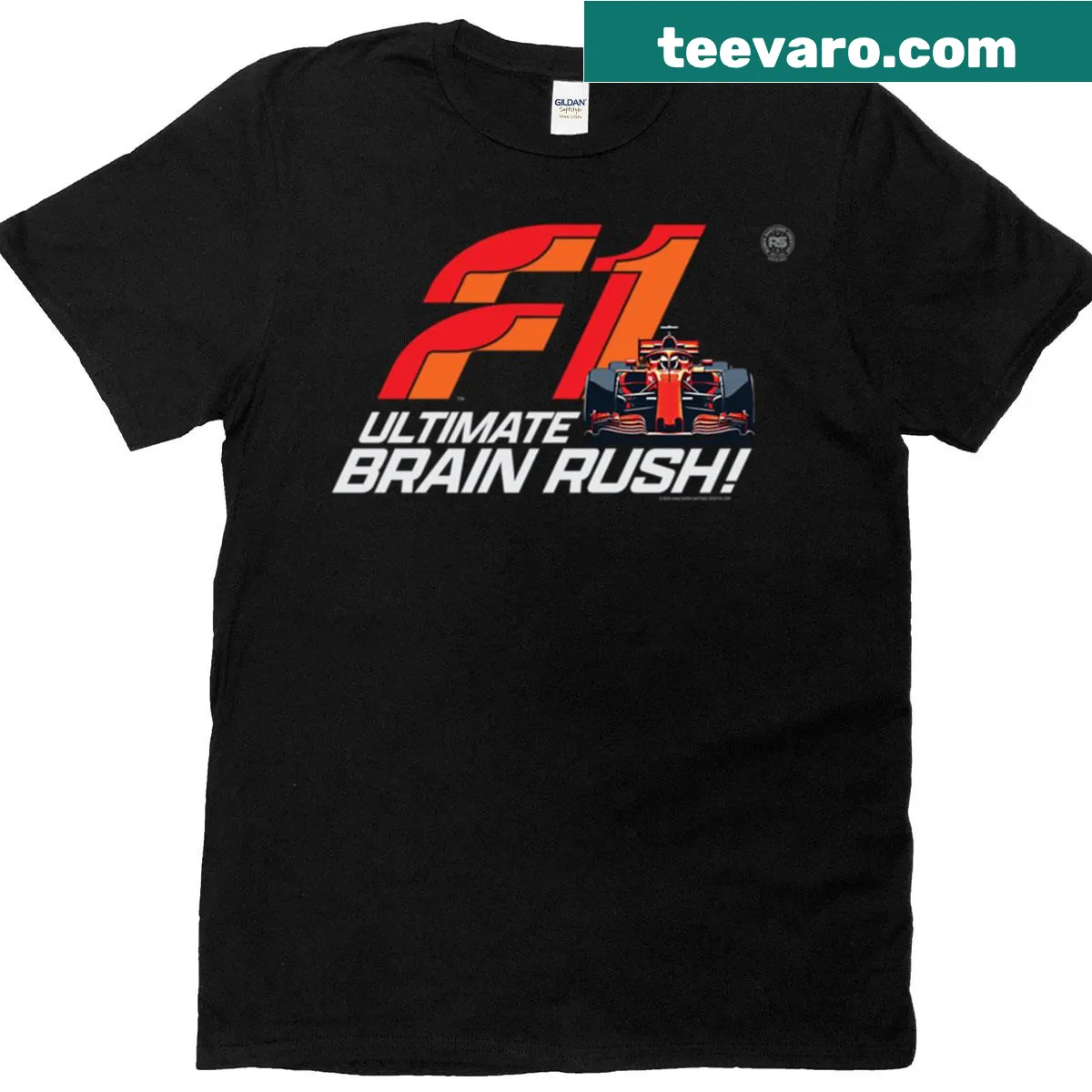 Dynamic t-shirt with 'The Race Is On' text inspired by Formula 1 — on a men's t-shirt