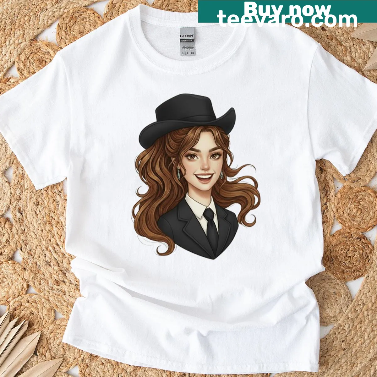 Elegant feminine beauty themed T-shirt for women — on a men's t-shirt