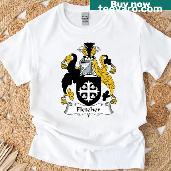 Fletcher family crest T-shirt with detailed coat of arms illustration
