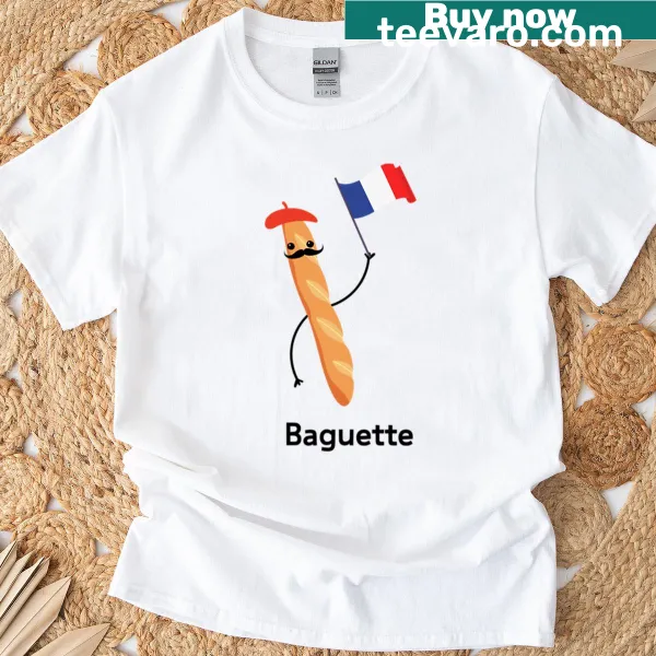 Minimalist typography t-shirt celebrating French baguette