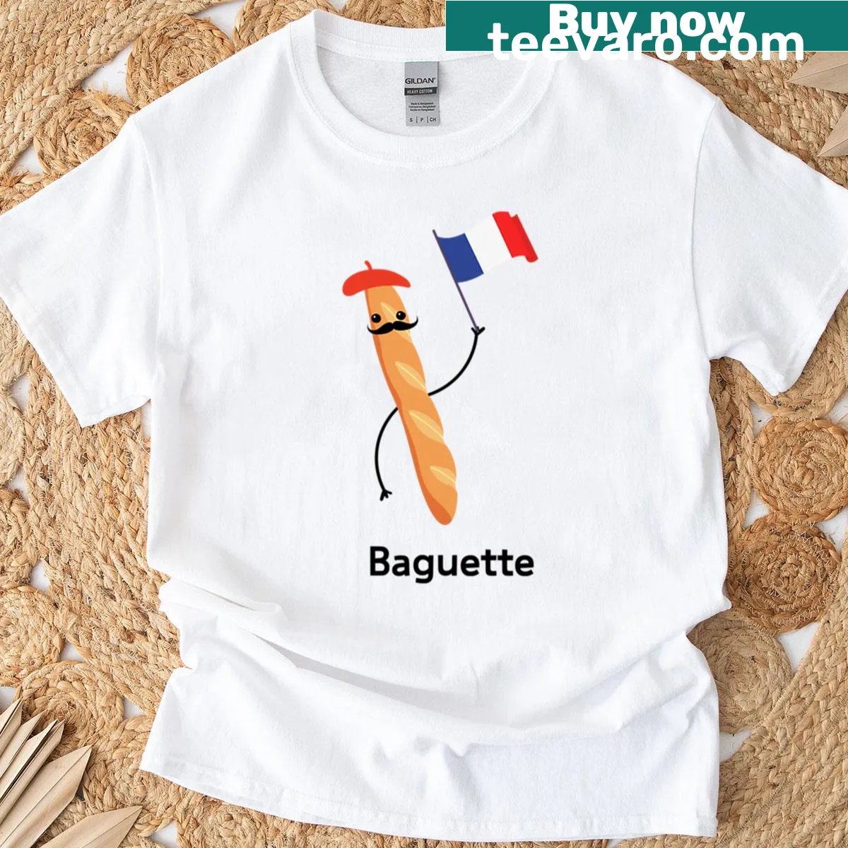 Minimalist typography t-shirt celebrating French baguette — on a men's t-shirt