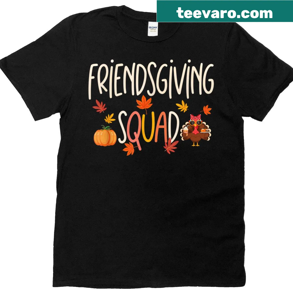Friendsgiving t-shirt with autumn-themed graphics for group celebrations — on a men's t-shirt