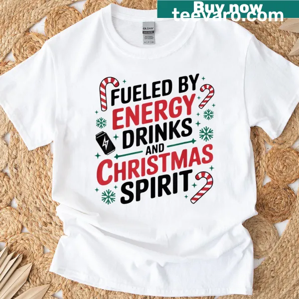 Energy drink and Christmas spirit themed T-shirt design