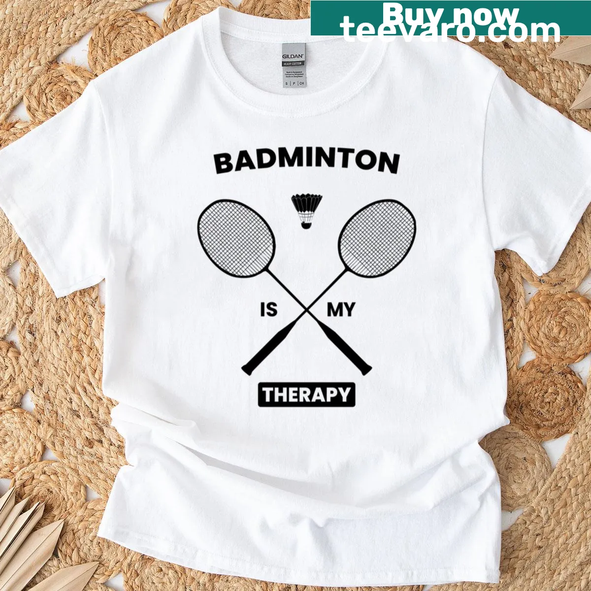 Badminton quote graphic T-shirt — on a men's t-shirt
