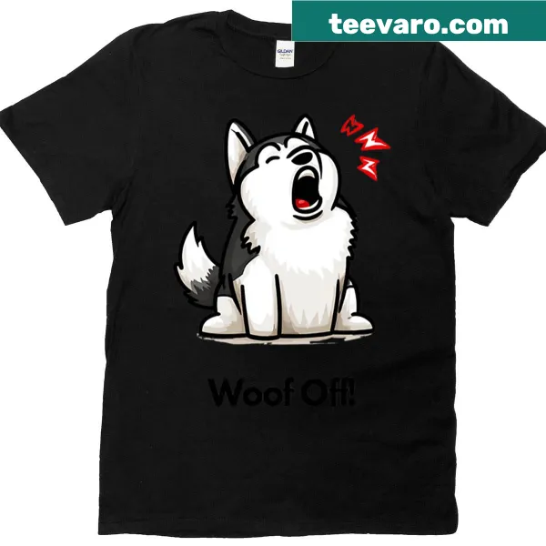 Minimalist dog lover t-shirt with humorous 'Woof Off' text design