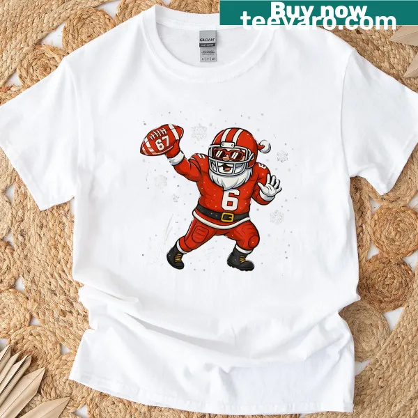 Illustrated Football Santa in a Christmas T-shirt for boys.