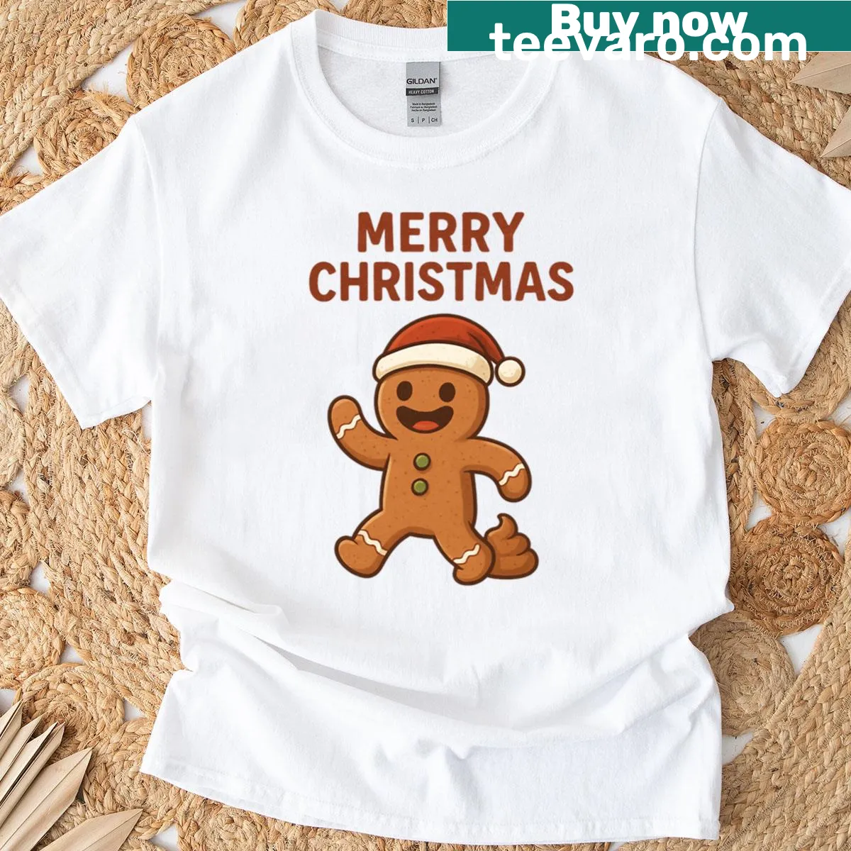 Cute gingerbread man graphic for Christmas T-shirt — on a men's t-shirt