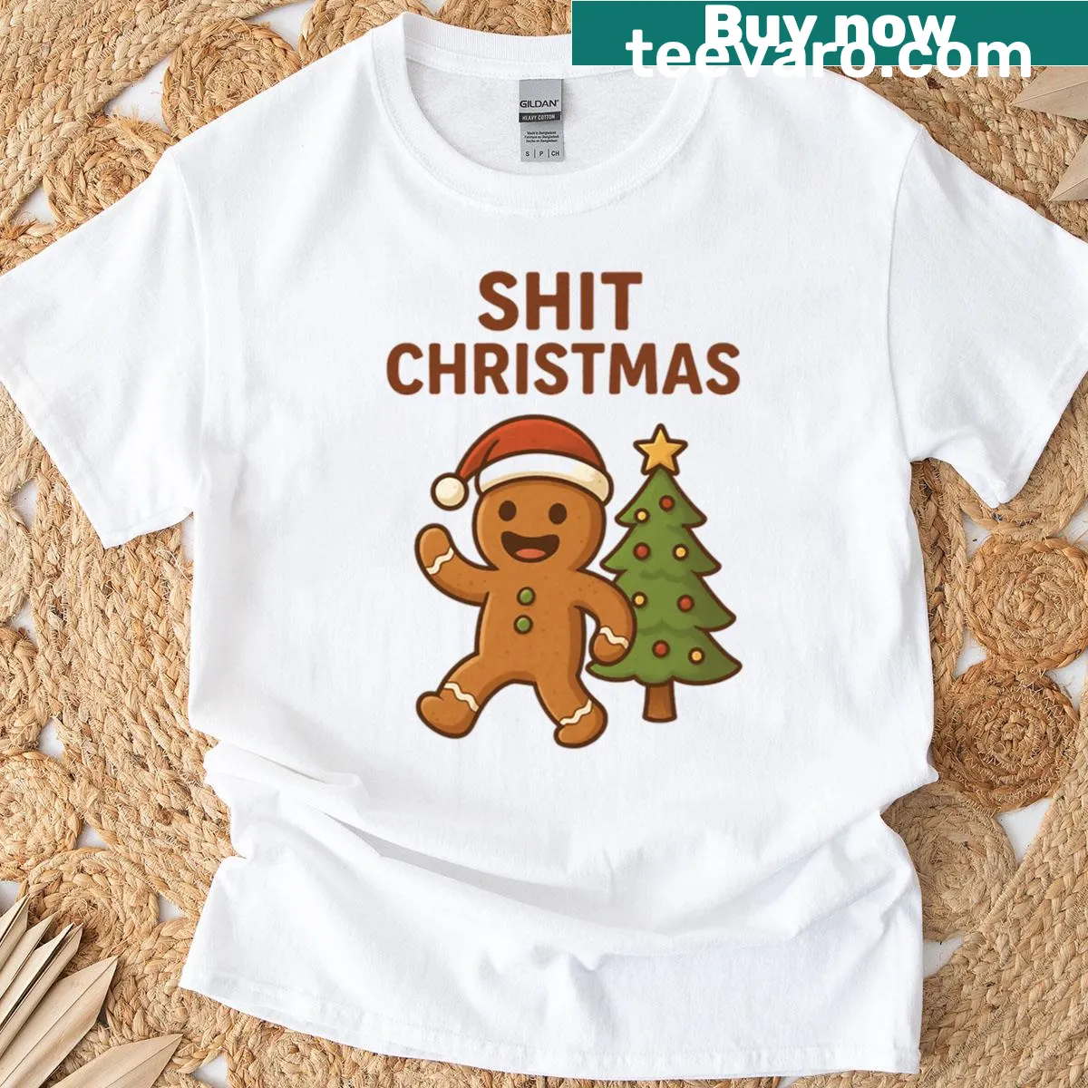 Funny gingerbread man illustration with holiday text. — on a men's t-shirt
