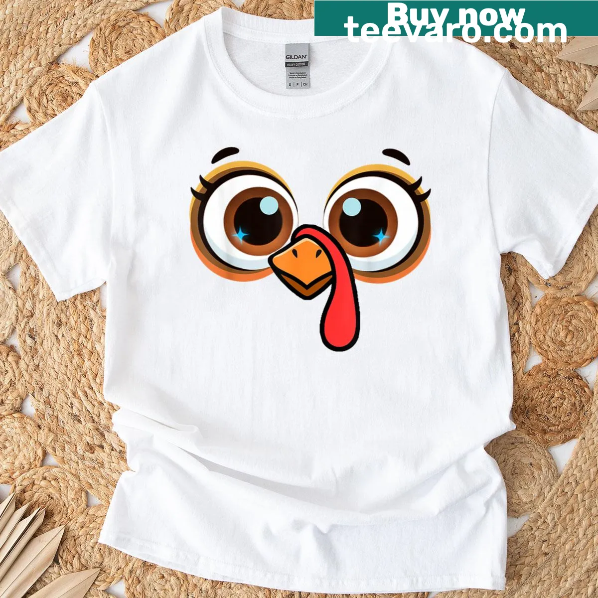 Goofy turkey face graphic T-shirt for Thanksgiving — on a men's t-shirt