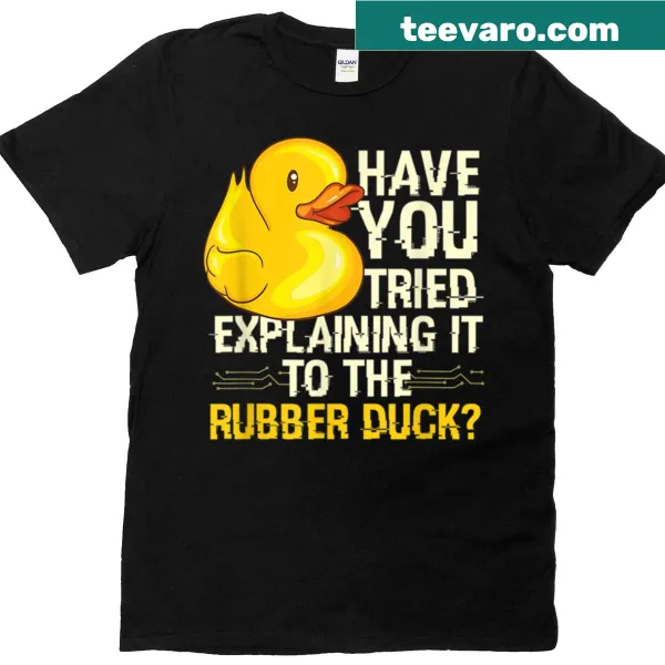 Rubber duck debugging graphic on a funny programmer t-shirt