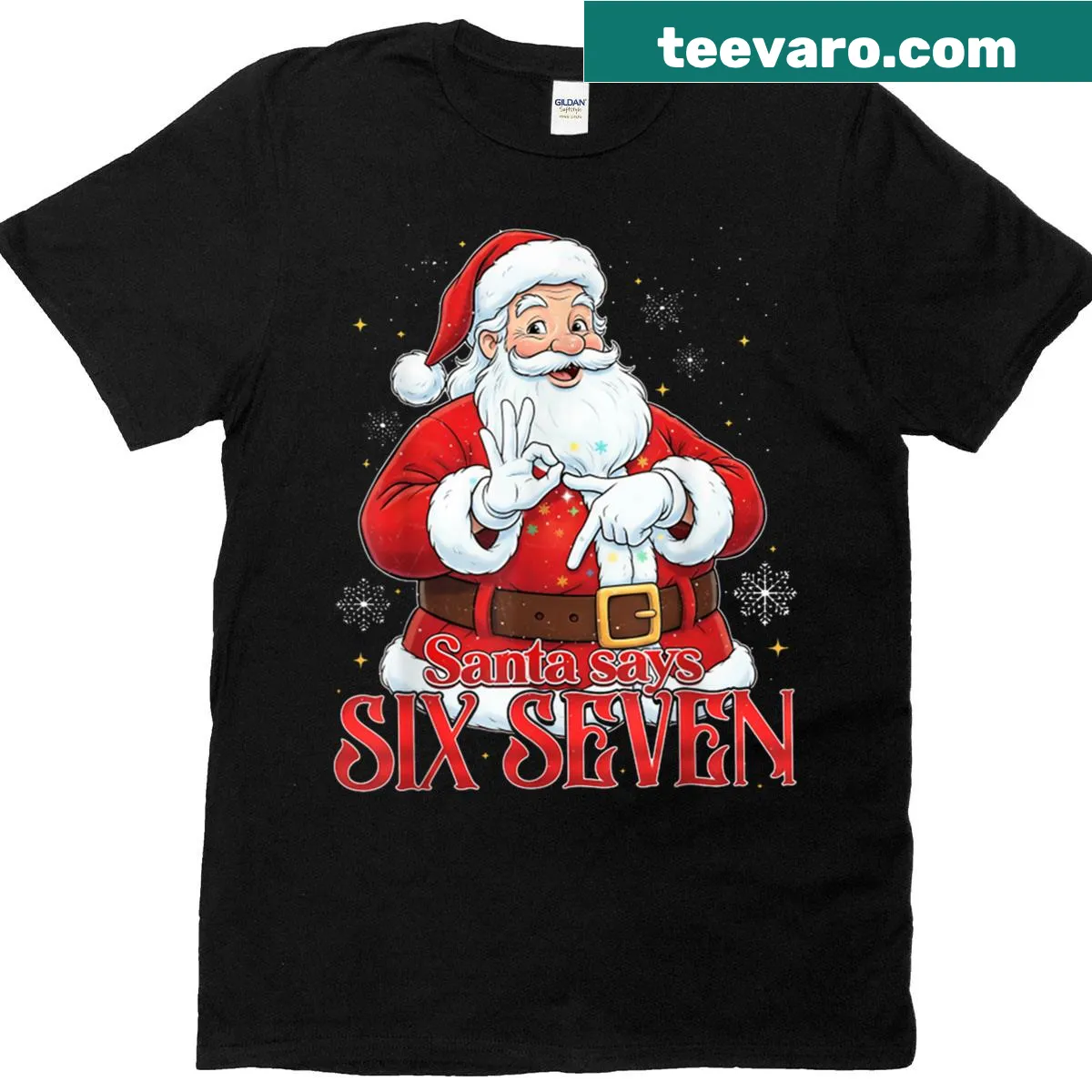 Comical Santa graphic on a festive t-shirt for Christmas — on a men's t-shirt