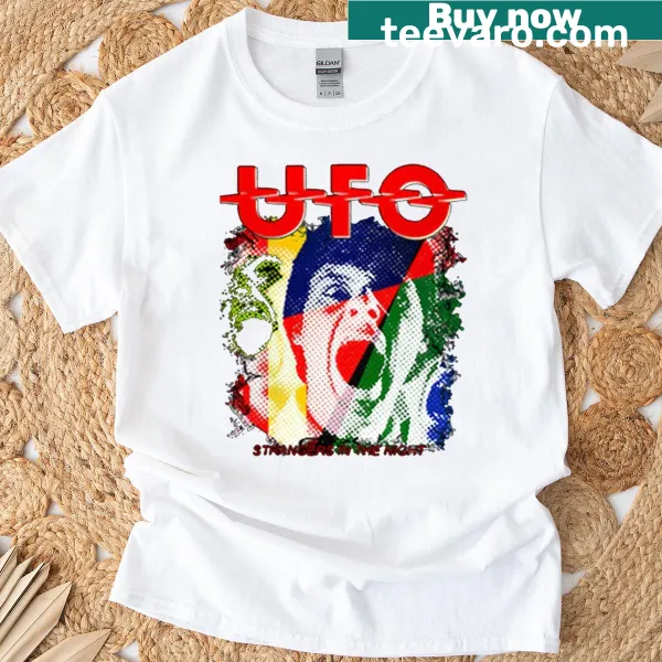 Whimsical UFO band illustration T-shirt featuring aliens jamming together
