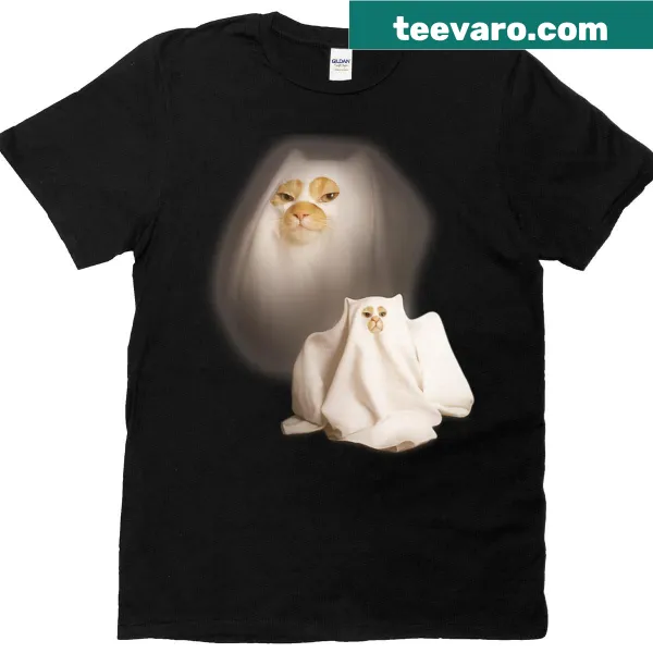 Funny ghost cat graphic for Halloween themed shirt