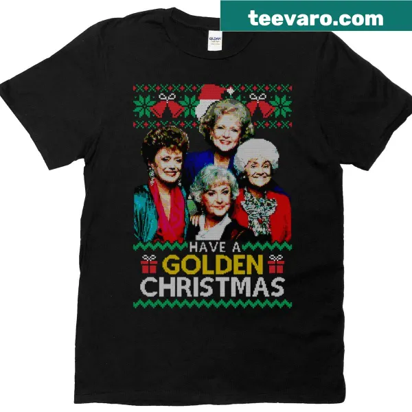 Illustration of Christmas elements on a golden holiday t-shirt