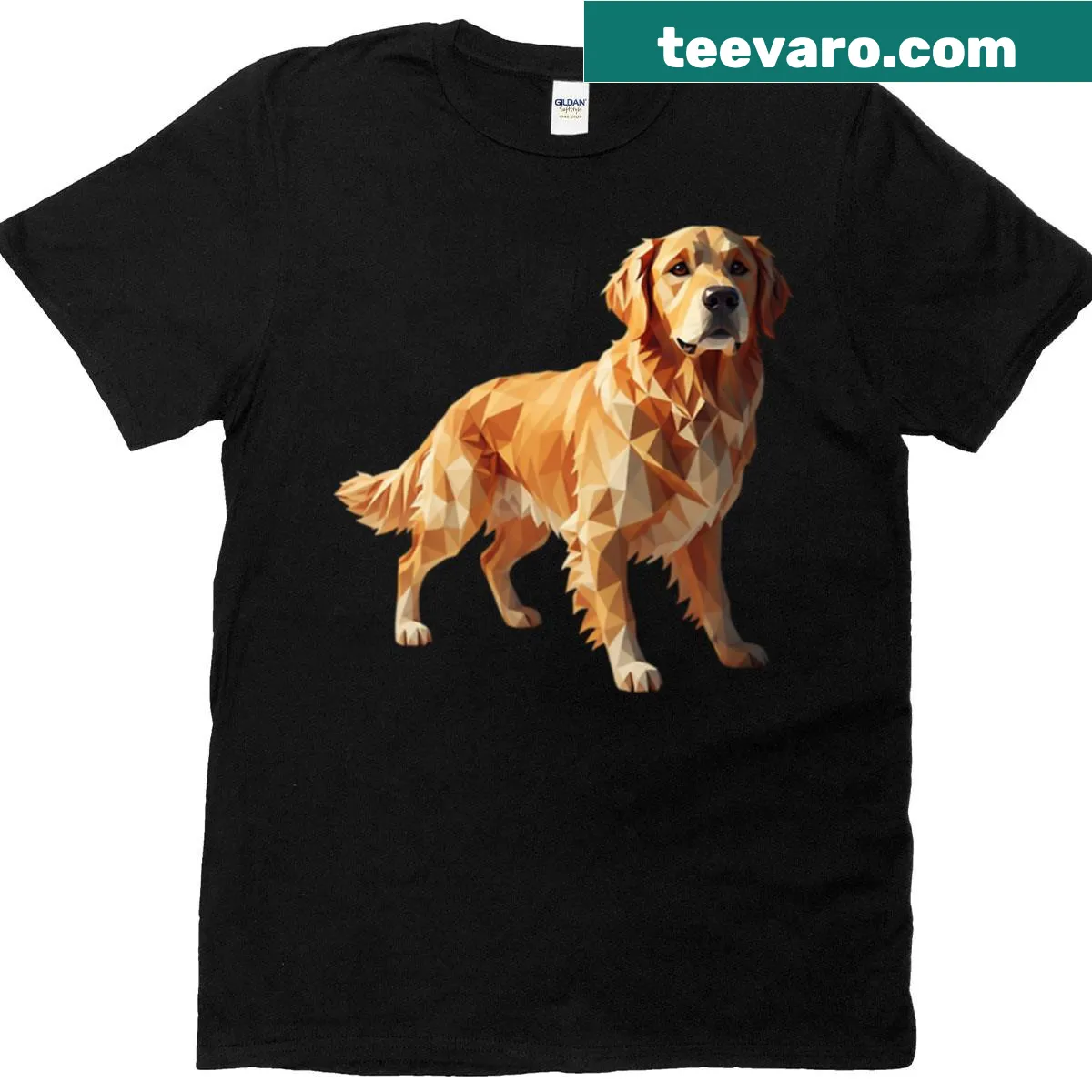 Stylized low poly golden retriever illustration on a t-shirt — on a men's t-shirt