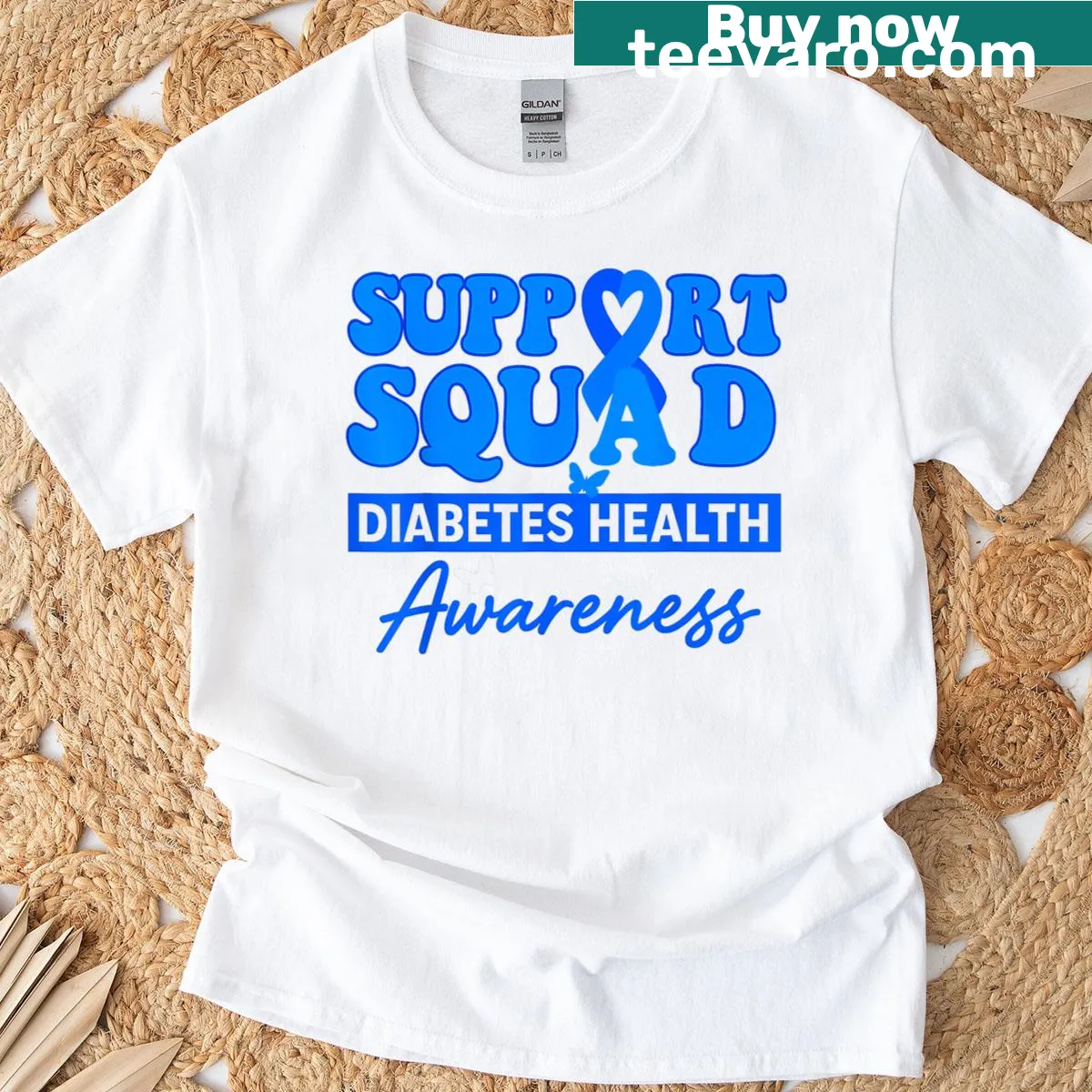 Blue ribbon diabetes awareness shirt for women and kids. — on a men's t-shirt